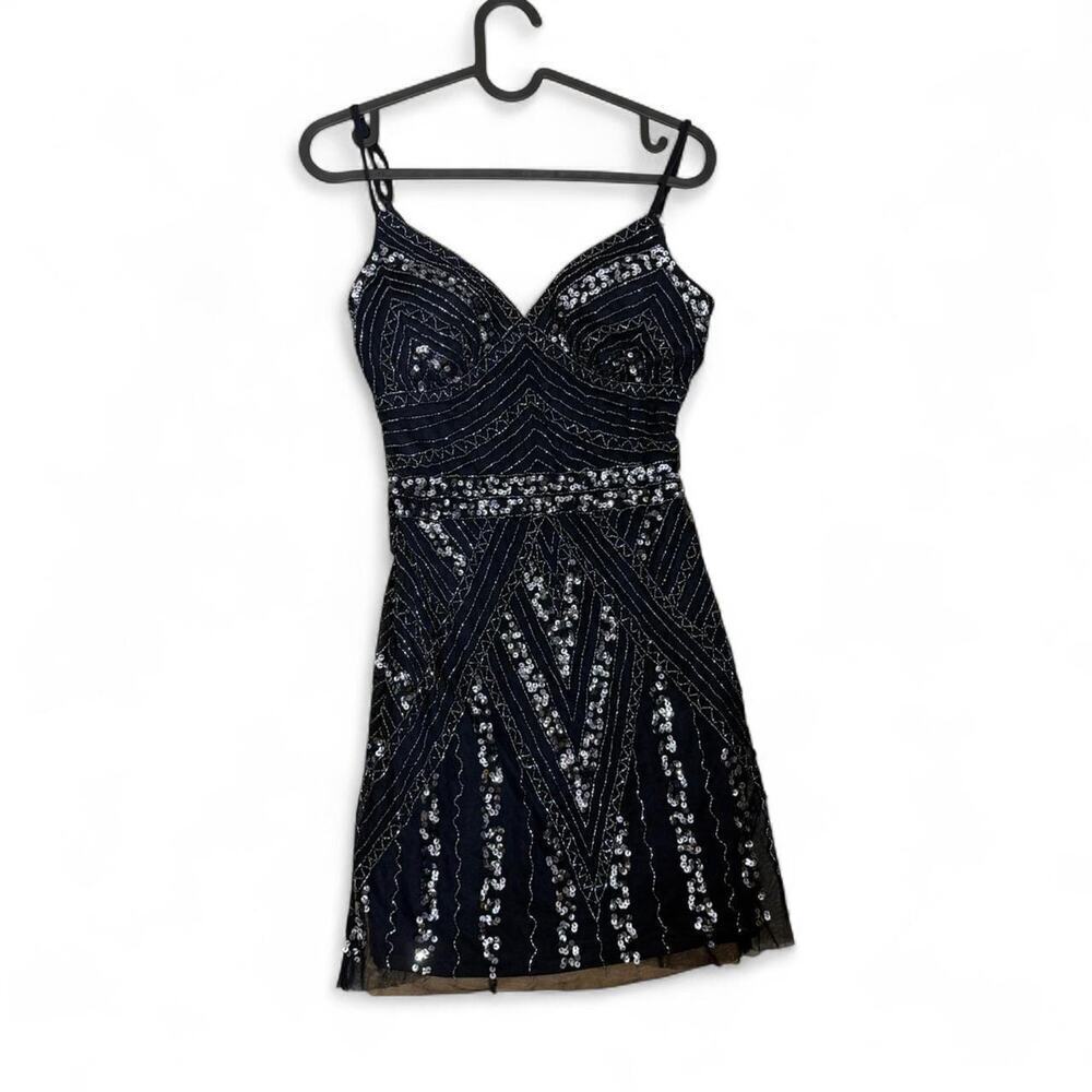MARINA Black Sequin Mini Dress – Size 2 | Gatsby Glam | Like NEW